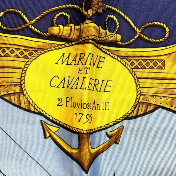 HERMES “MARINE ET CAVALERIE" 35” x 35” / 90 Multicolor Silk 100% Scarf #1368 - Picture 4 of 5